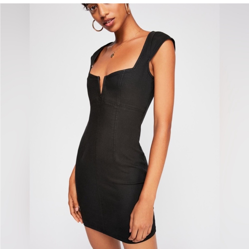 Free People Black Bodycon Mini Dress Sweetheart Neckline